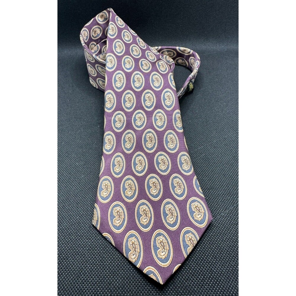 Vintage Bill Blass Men's Neck Tie Pure Silk Purple Paisley 3"X59" Designer Retro